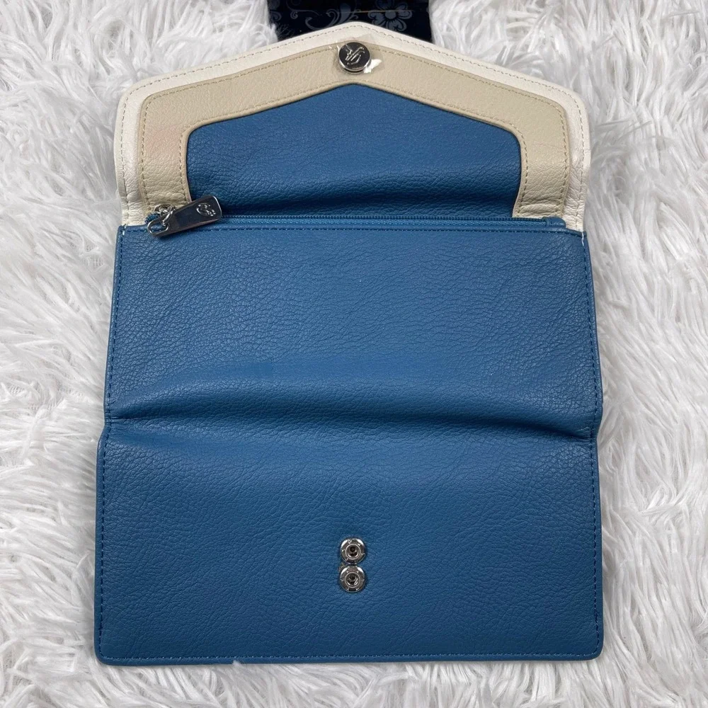 Grace Adele‎ Blue Color Block Pebbled Faux Leather Clutch Wallet Snap Closure